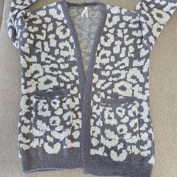 Dreamers Gray And White Open Front Floral Print Cardigan - Size Large - Picture 5 of 12
